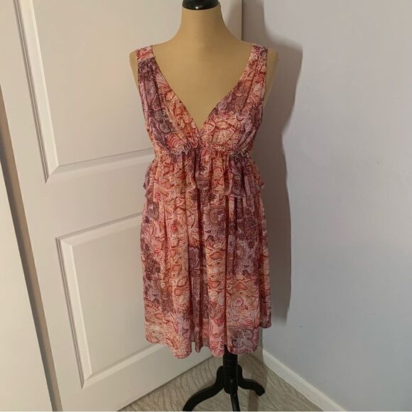 Voyage Mediterranée Collection Floral Mini Red Ruffle Dress - Picture 1 of 8